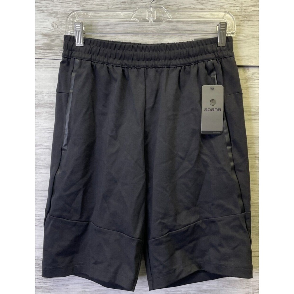 Apana Mens Athletic Shorts Black Size Small 10" Inseam Drawstring Pockets NWT